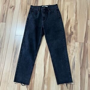 Carly Jean Los Angeles Josie Mom Jeans High Rise Black Denim Sz 1 Raw Hem Crop